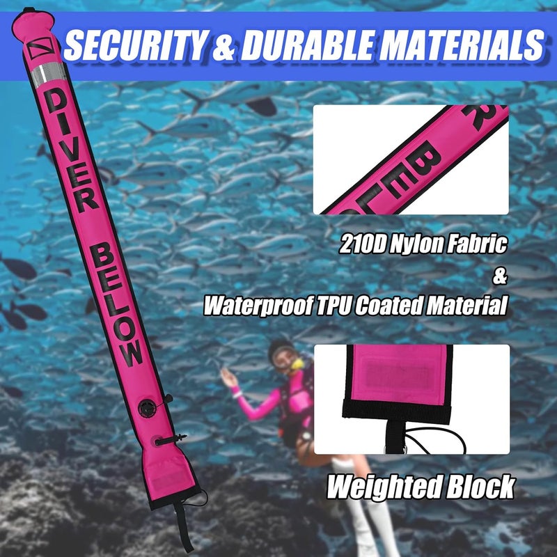JUSTOOP Store 5ft Surface Marker Buoy Set, Inflatable Scuba Signal Tube with Reflective Strip, Scuba Diving Open Bottom Float (SMB) for Underwater Diving Snorkeling with 100ft Diving Spool Reel and Clip - Image 2
